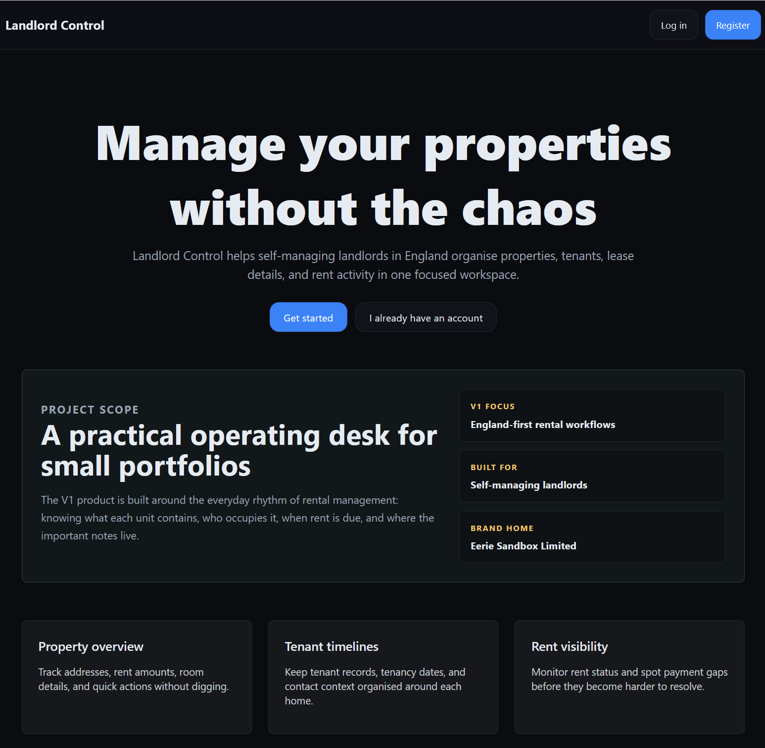 Landlord Control landing page screenshot